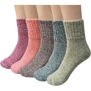 Pack of 5 Womens Wool Socks Winter Warm Hiking Socks Casual Calf